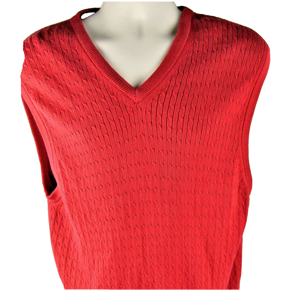 Lyle & Scott Sweater Vest V-Neck Size Medium Red 100% Combed Cotton